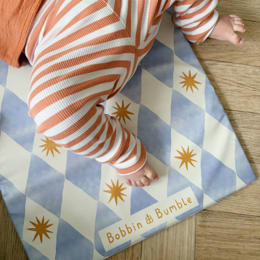 Travel Baby Changing Mat – Blue Harlequin