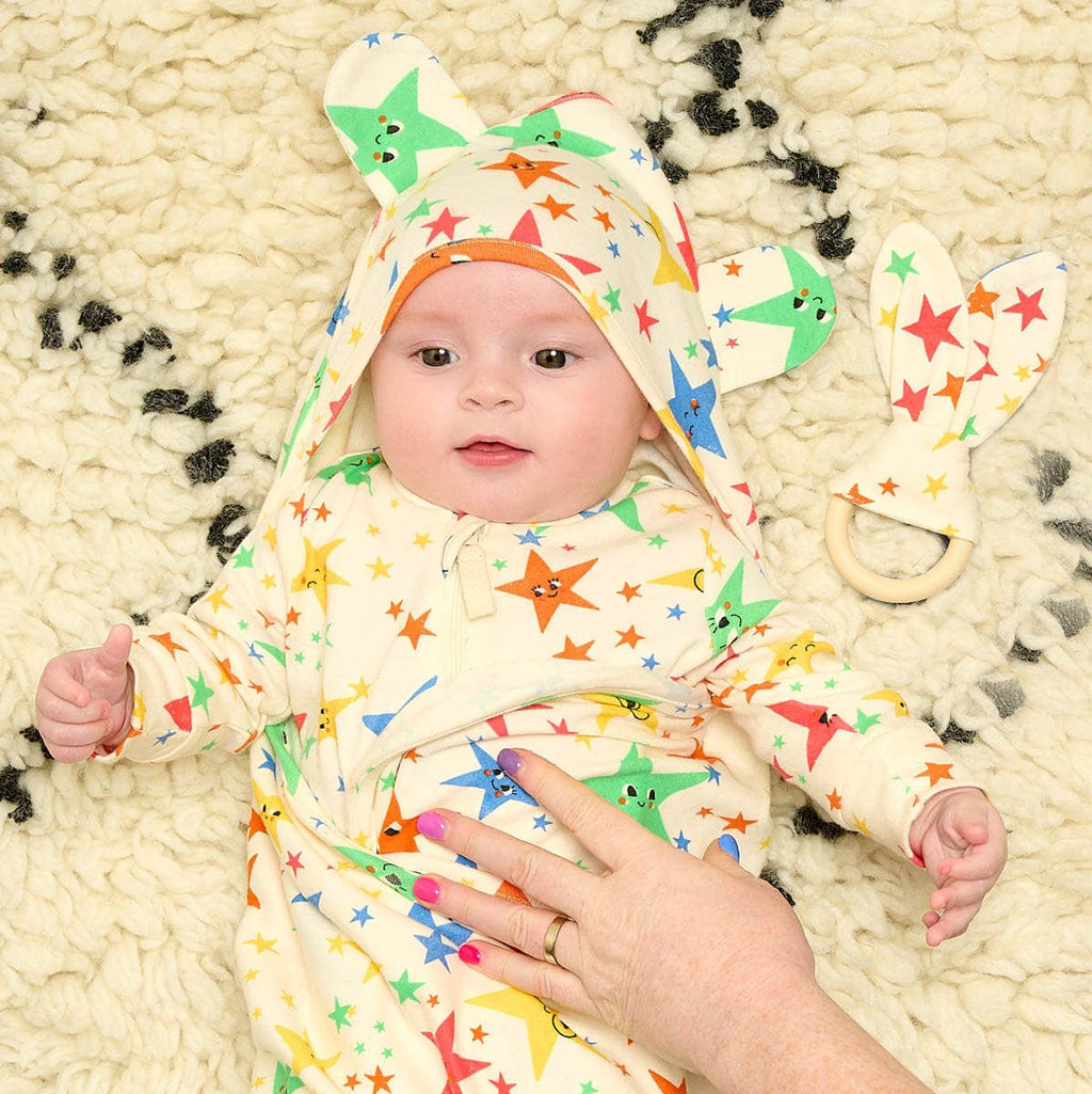 The Bonnie Mob - Star Print - Organic Cotton Baby Blanket With Hood