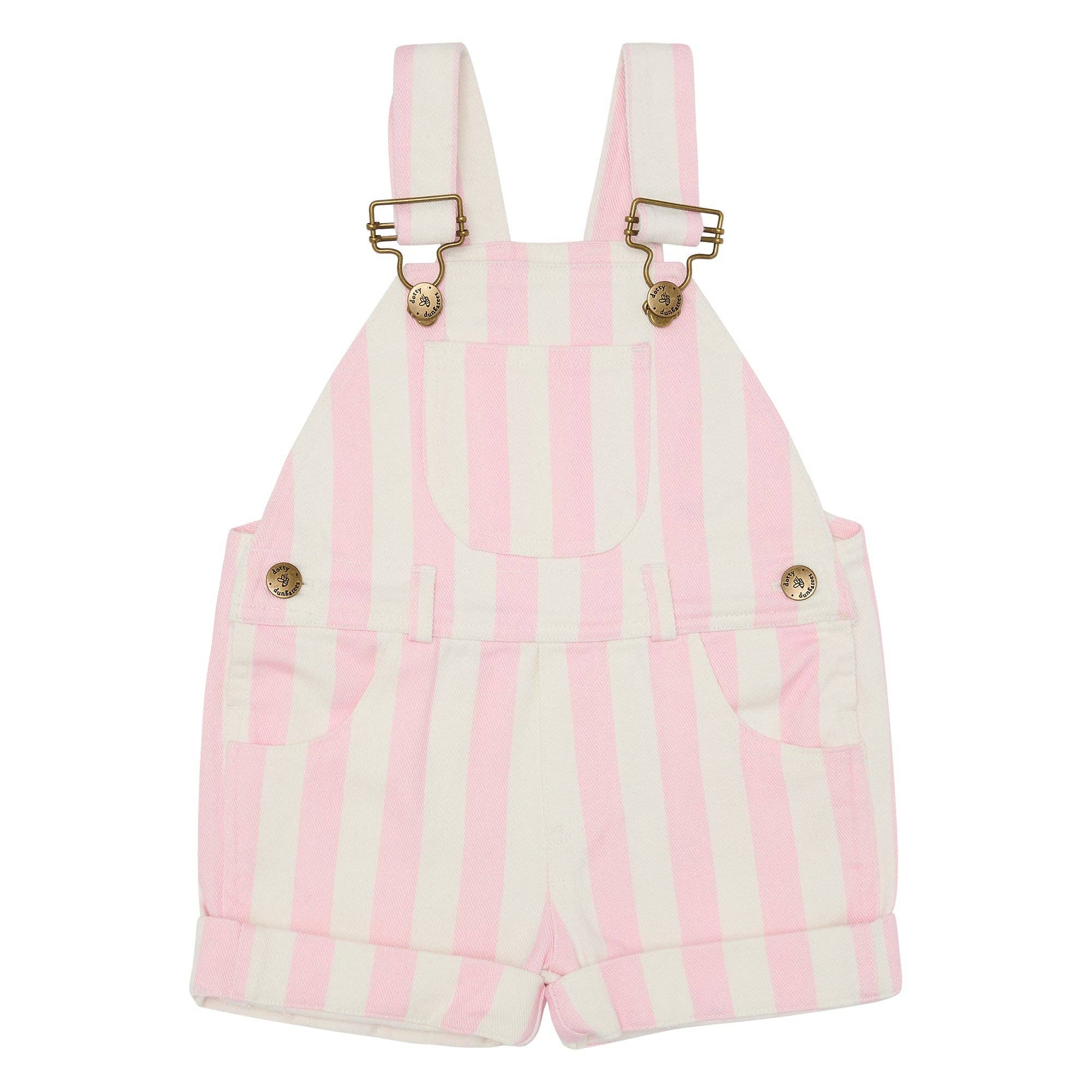 Dotty Dungarees - Classic Wide Stripe Denim Shorts - Pink