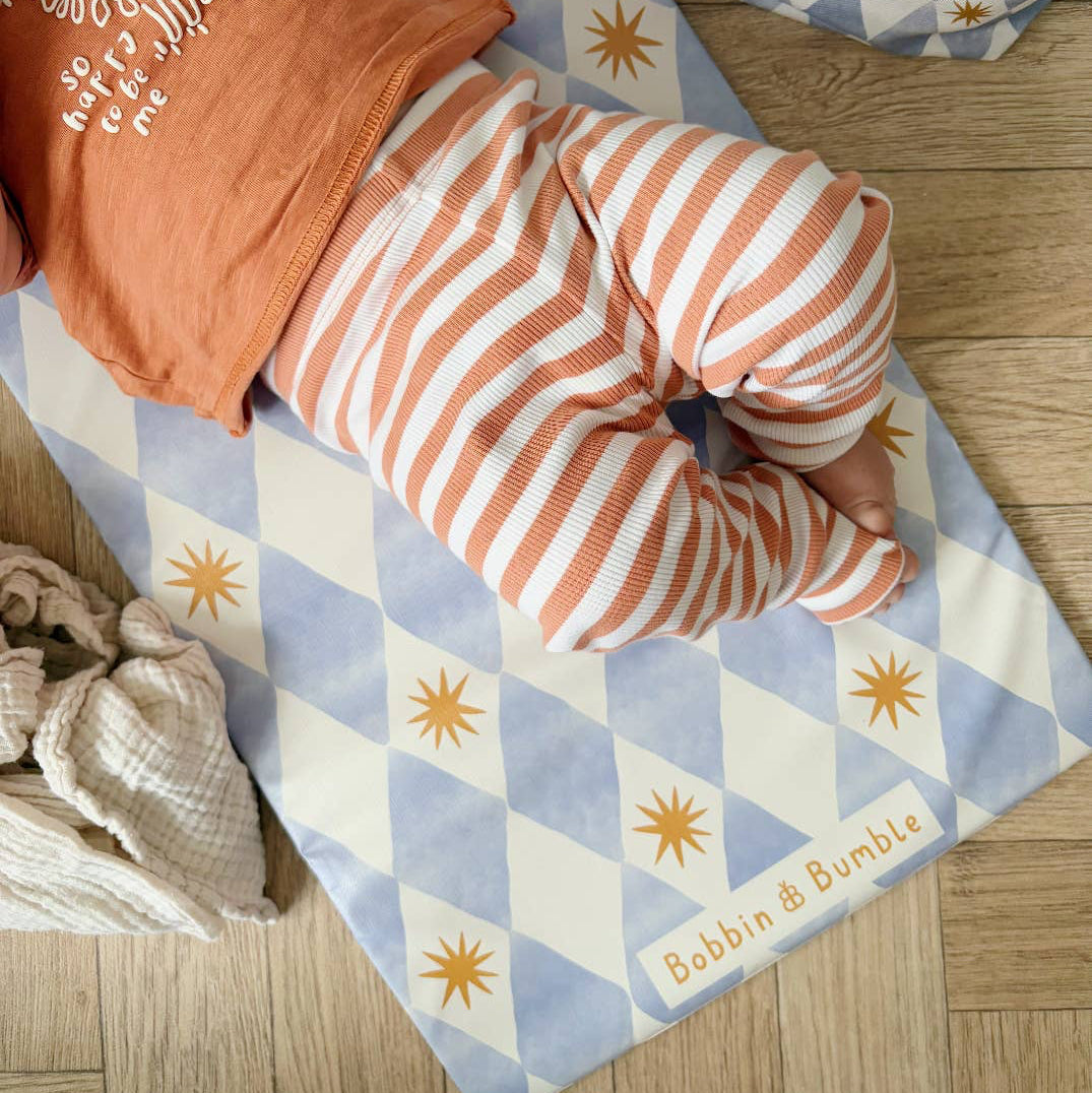 Travel Baby Changing Mat – Blue Harlequin