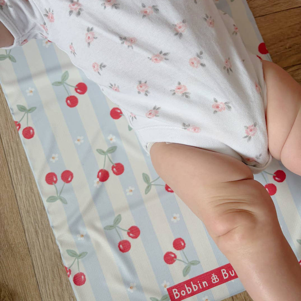 Travel Baby Changing Mat – Cherry Stripe