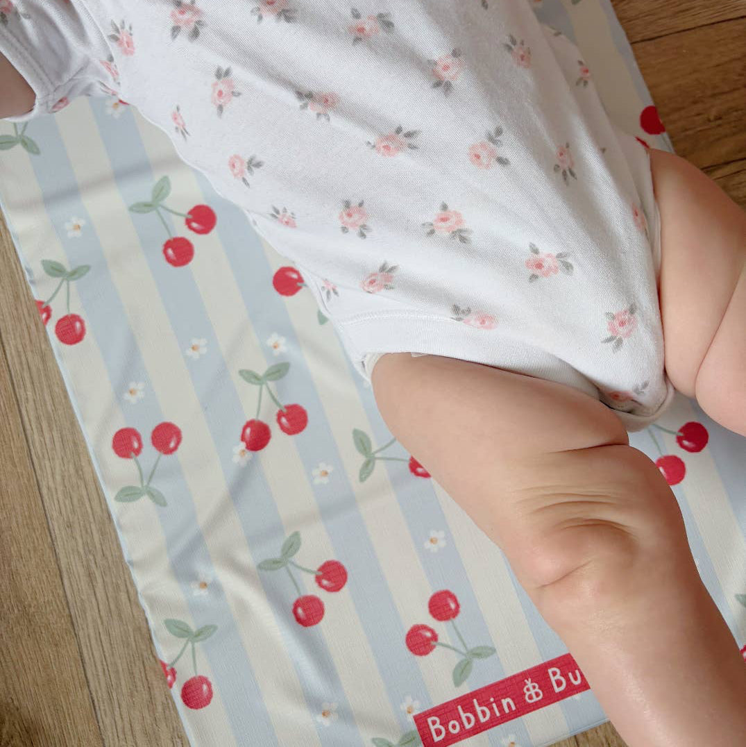 Travel Baby Changing Mat – Cherry Stripe