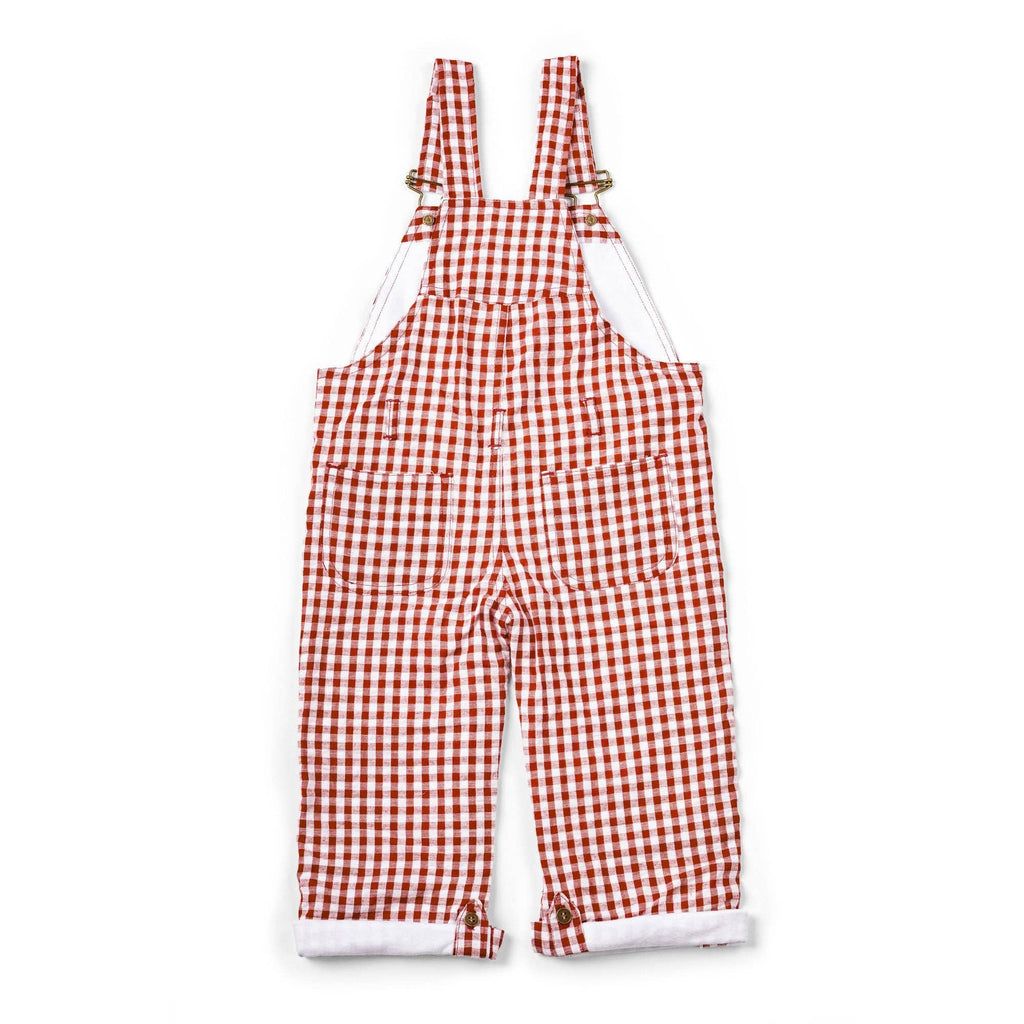 Dotty Dungarees - Maroon Check Seersucker Dungarees