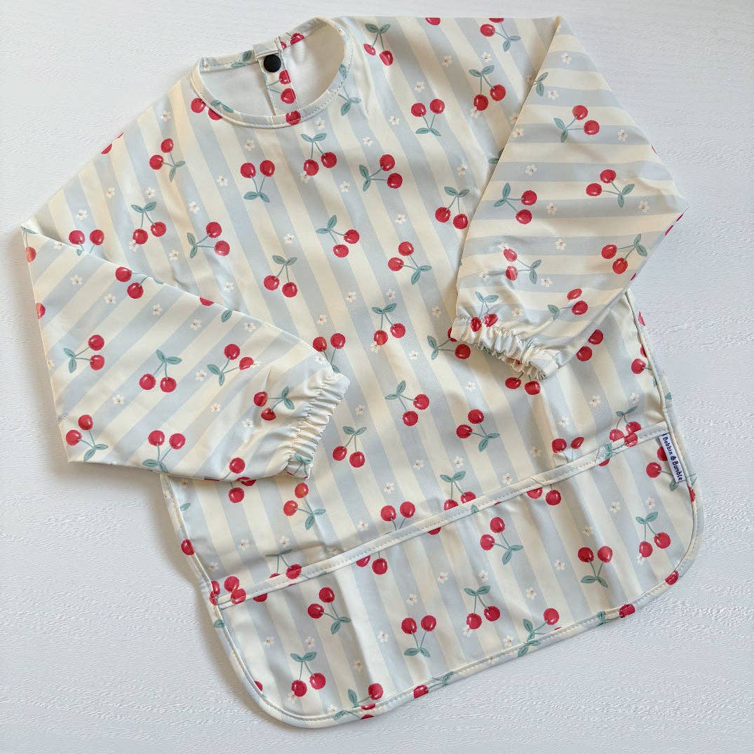 Long-Sleeved Baby/Toddler Bib - Cherry Stripe