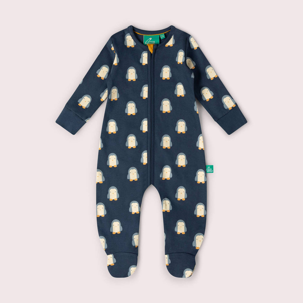 Little Green Radicals - Blue Penguins Zip Sleepsuit