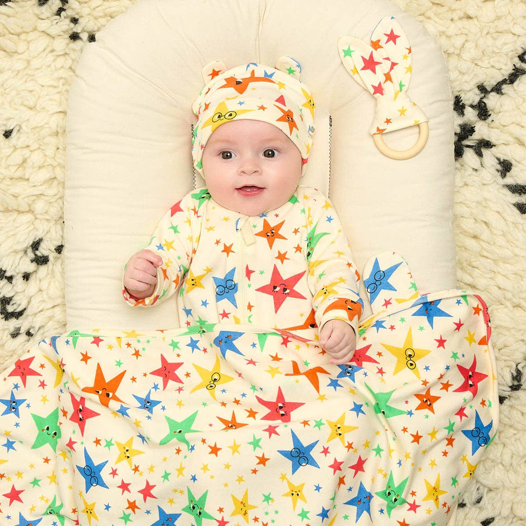 The Bonnie Mob - Star Print - Organic Cotton Baby Blanket With Hood