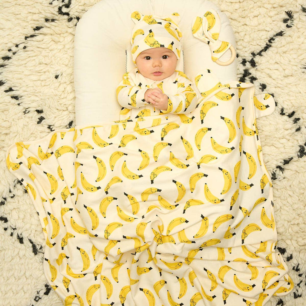The Bonnie Mob - Banana print - Organic Cotton Baby Blanket With Hood