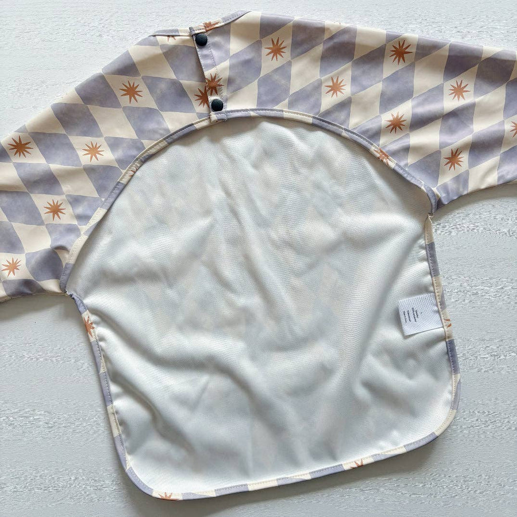 Long-Sleeved Waterproof Toddler Bib - Blue Harlequin
