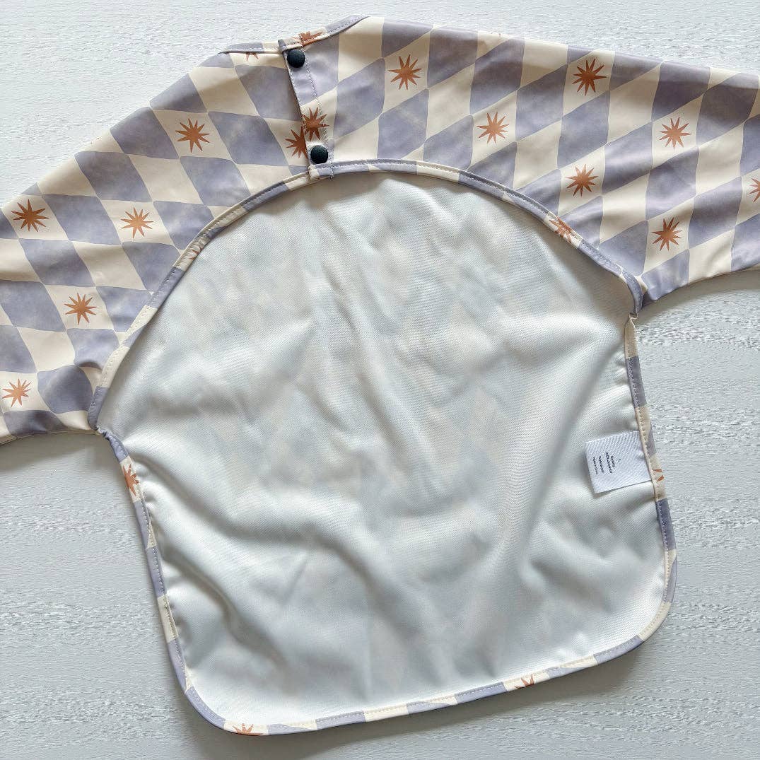Long-Sleeved Waterproof Toddler Bib - Blue Harlequin