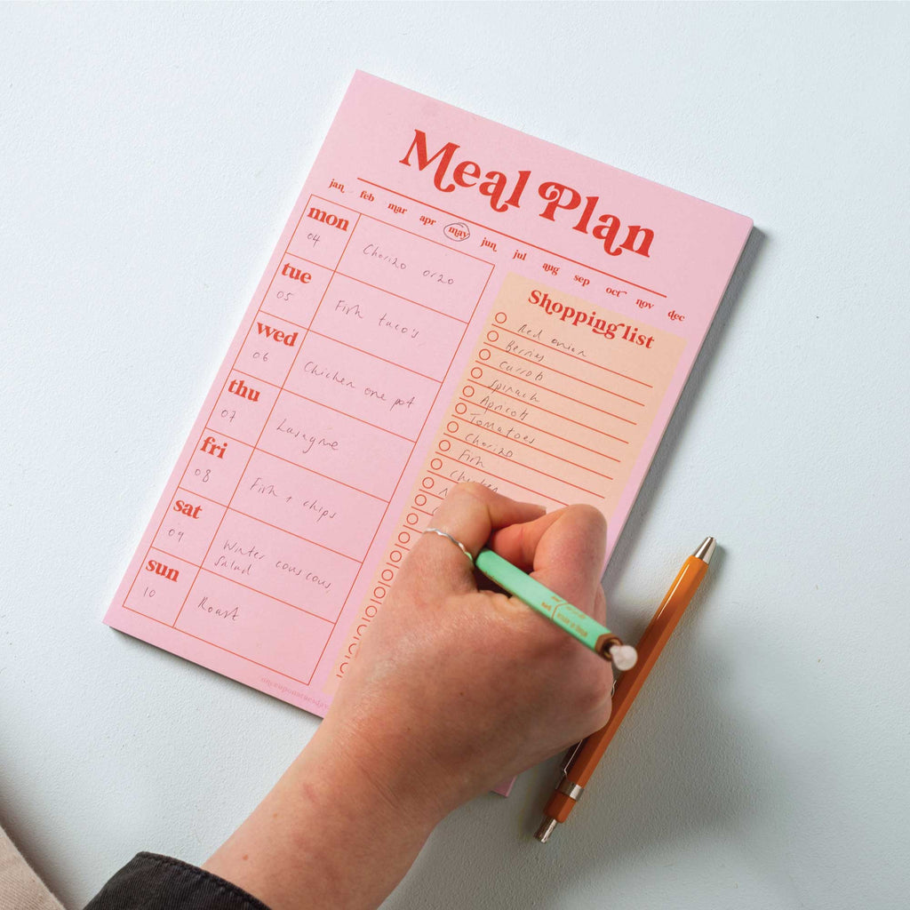 Weekly Meal Planner & Shopping List Pad A5 -  Pink & Red