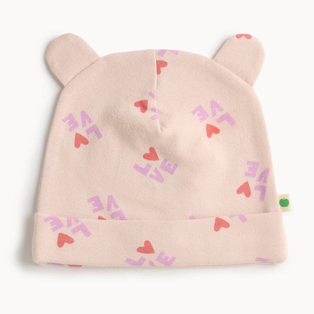 The Bonnie Mob - Pink Love Print Baby Hat with Ears