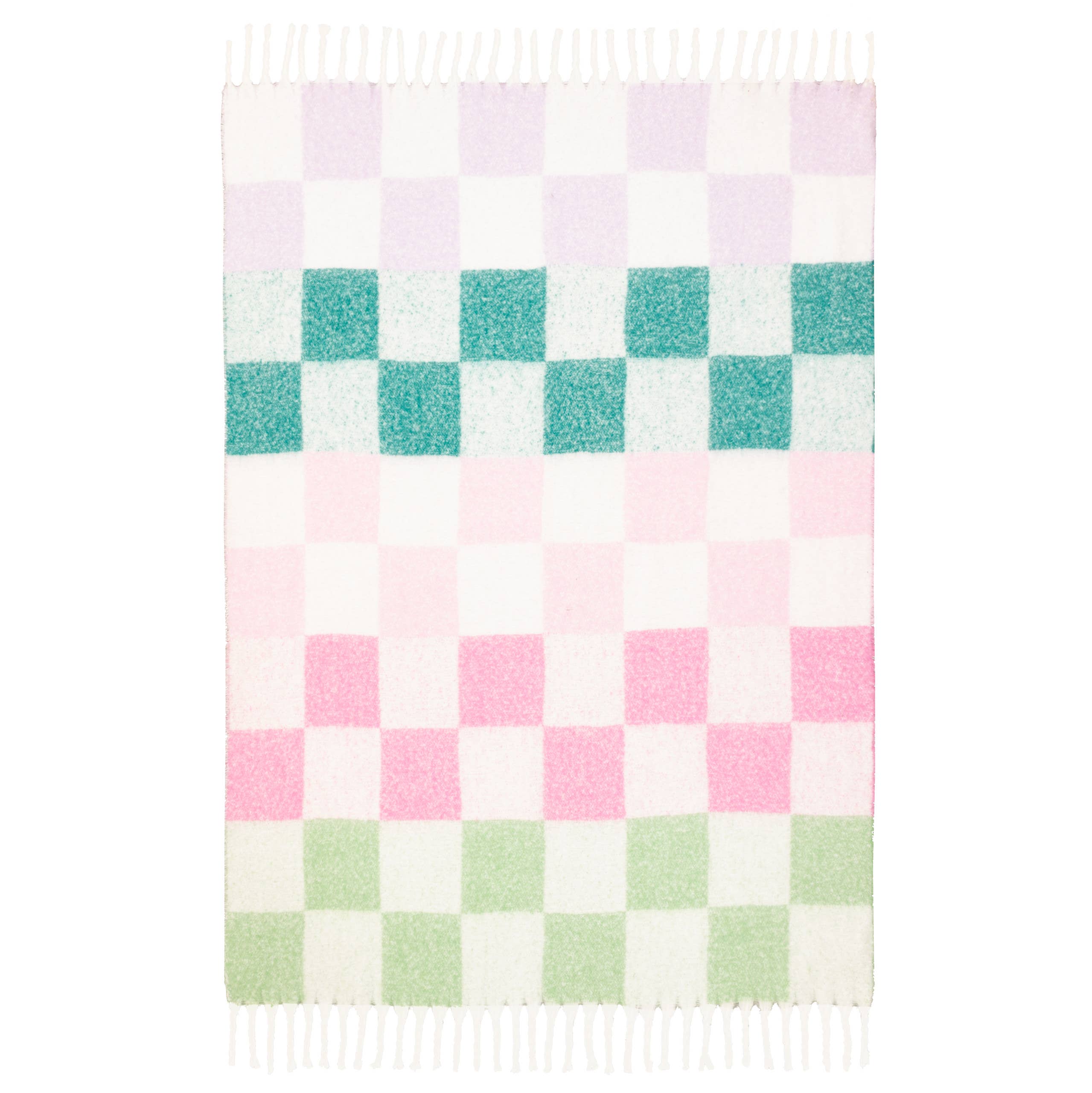 Maisie Checked Tasselled Throw Aqua Blossom