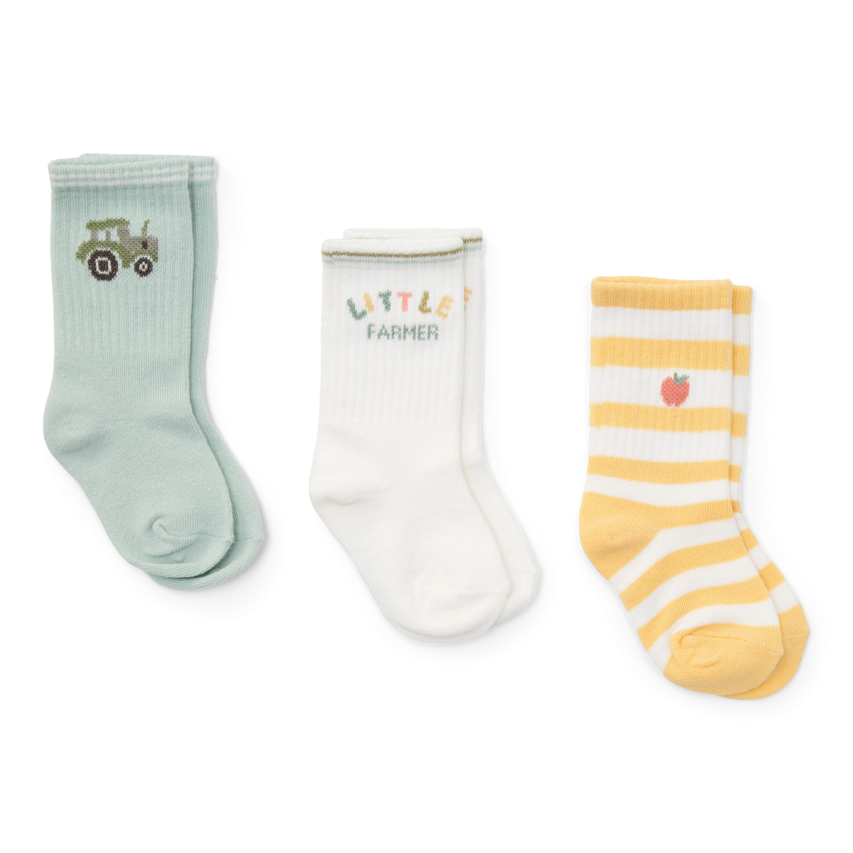 Little Dutch 3 Pack Socks - Farm Green / Sunny Stripes / Little Farmer