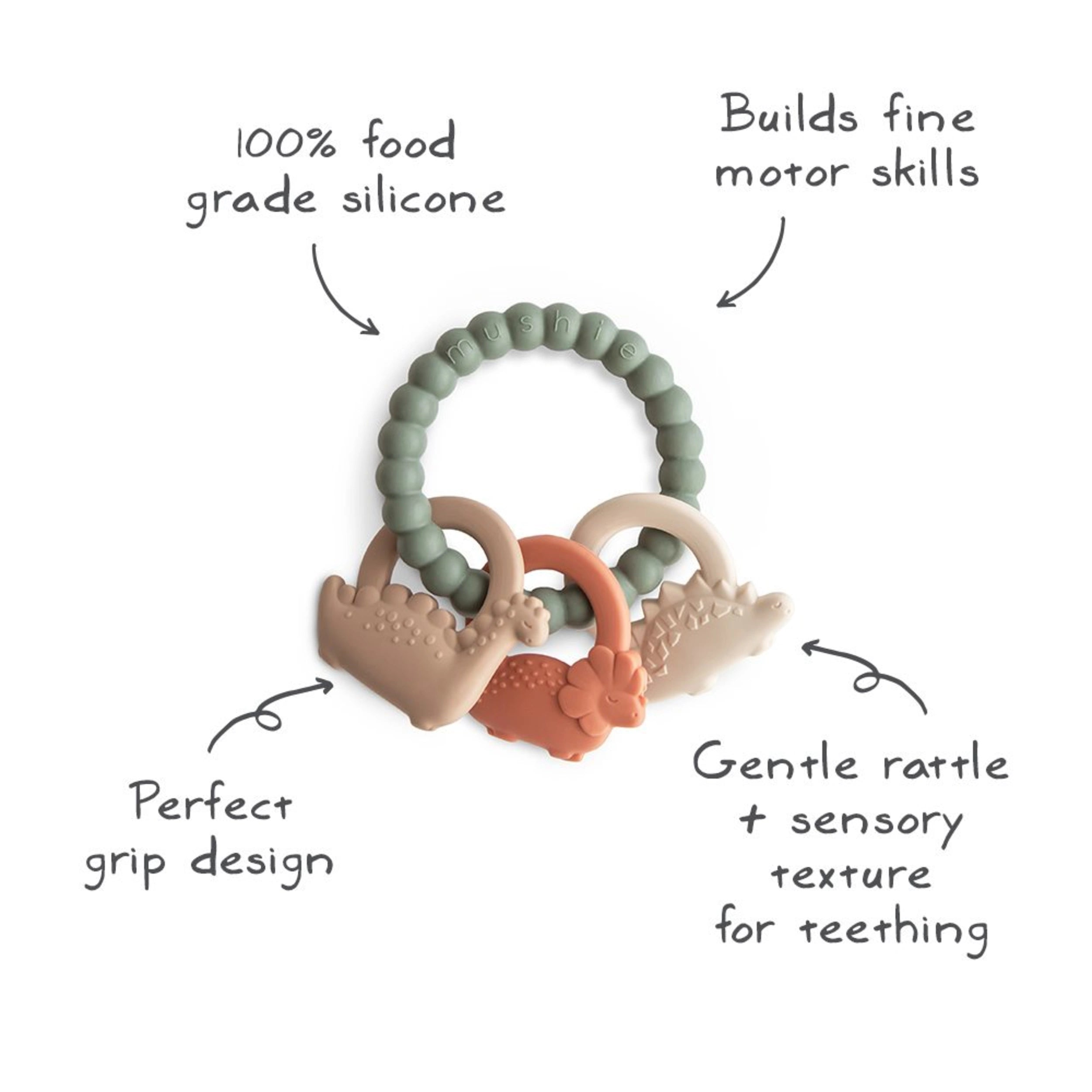 Mushie Teething Ring - Dinosaurs