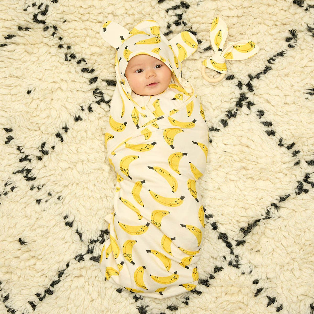 The Bonnie Mob - Banana print - Organic Cotton Baby Blanket With Hood
