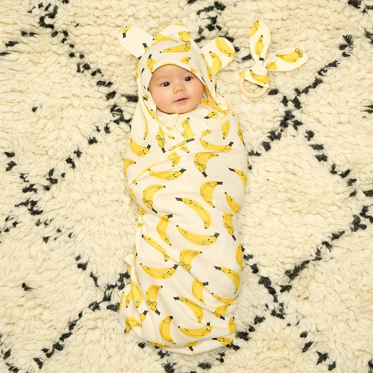 The Bonnie Mob - Banana print - Organic Cotton Baby Blanket With Hood