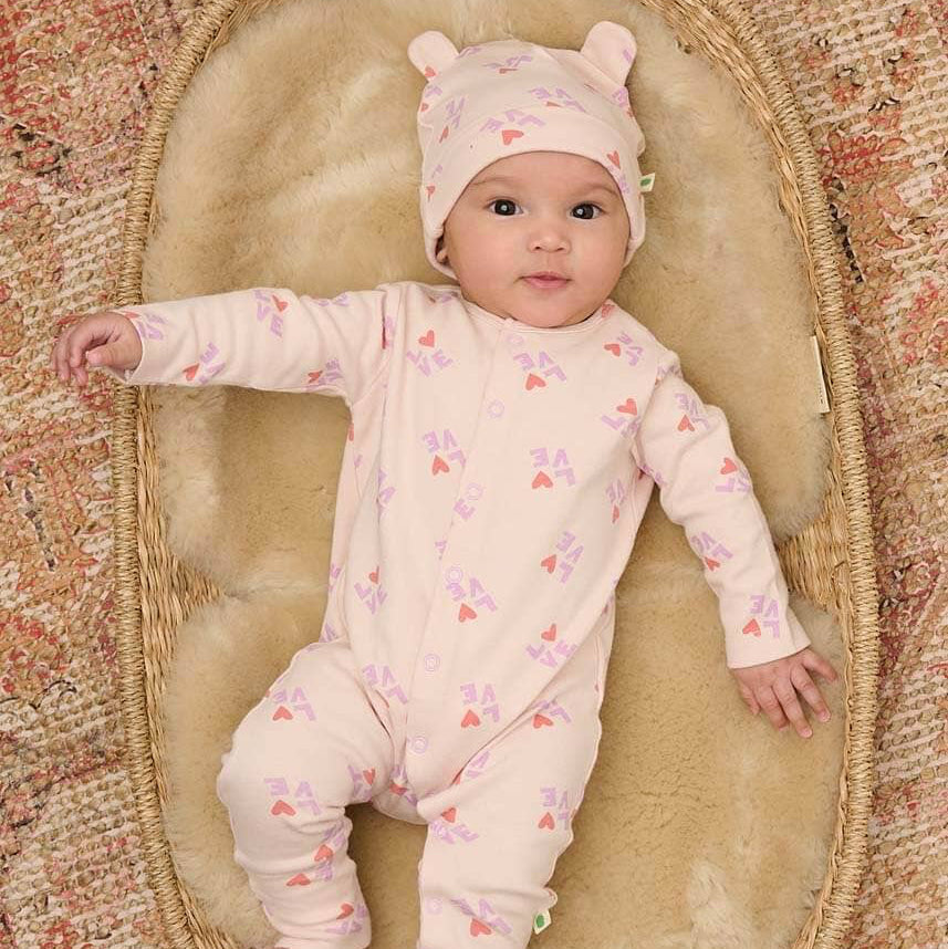 The Bonnie Mob - Pink Love Print Baby Hat with Ears