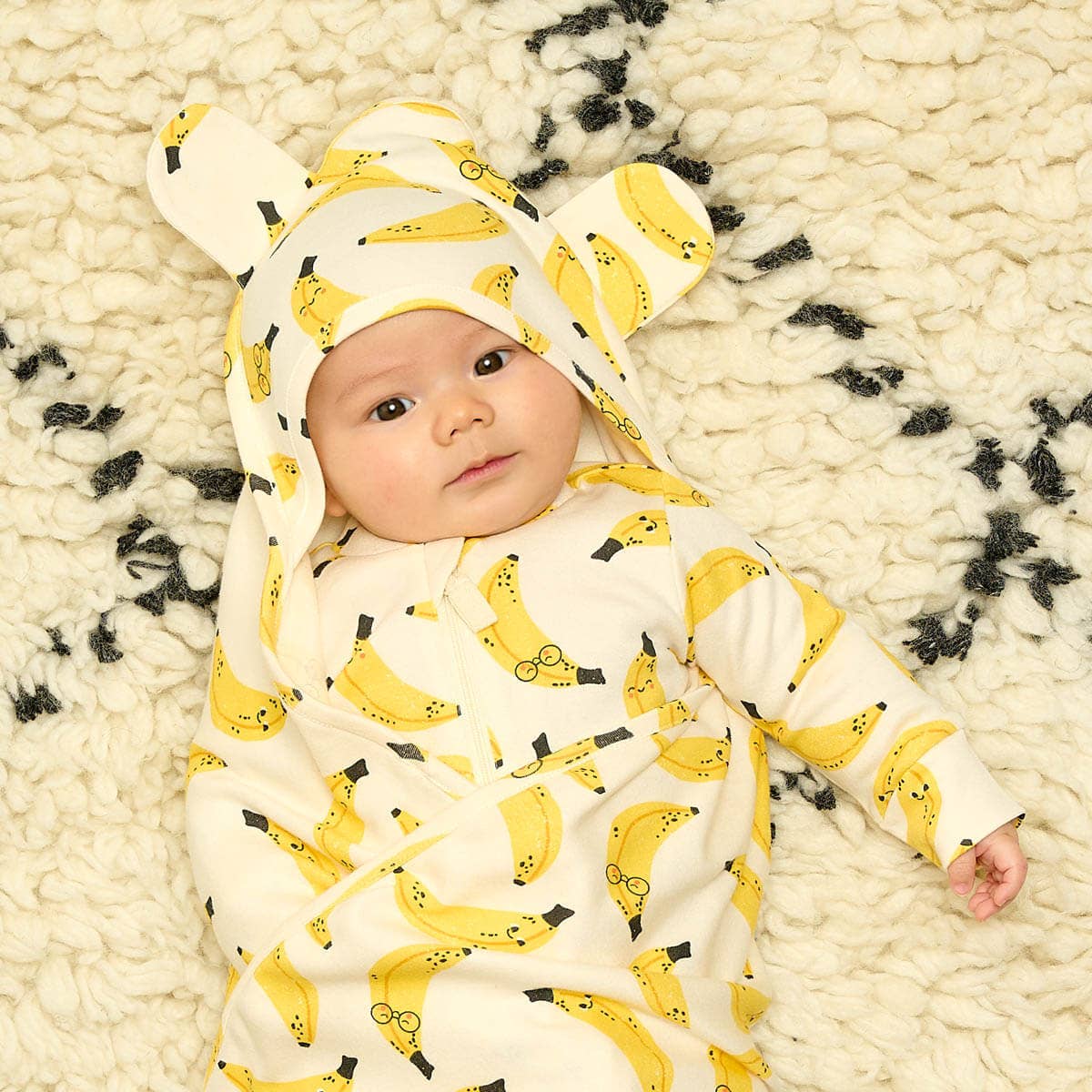 The Bonnie Mob - Banana print - Organic Cotton Baby Blanket With Hood