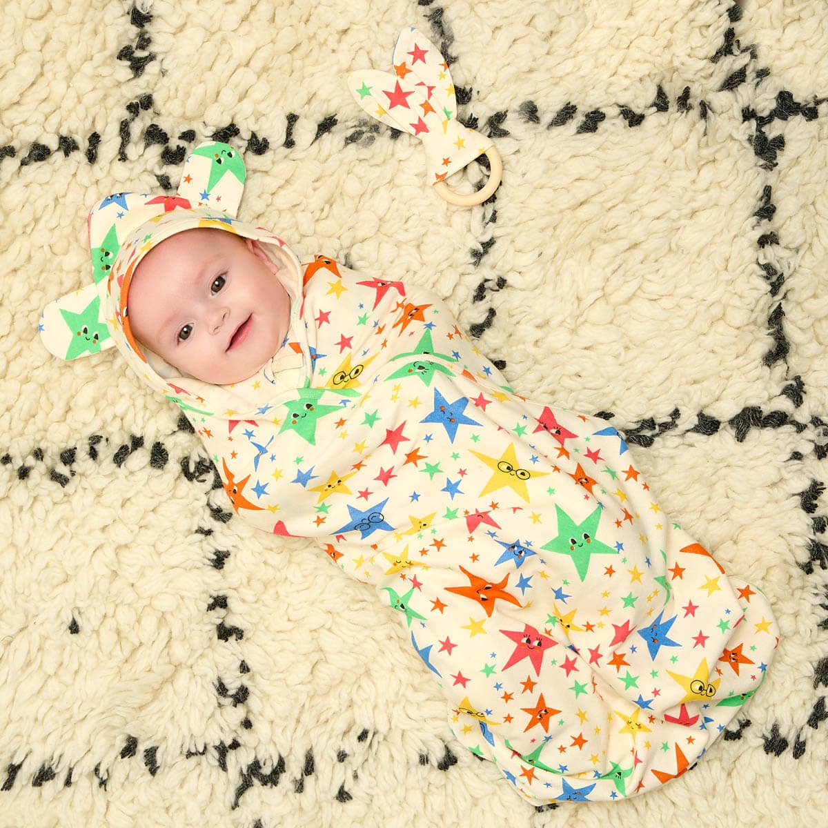 The Bonnie Mob - Star Print - Organic Cotton Baby Blanket With Hood