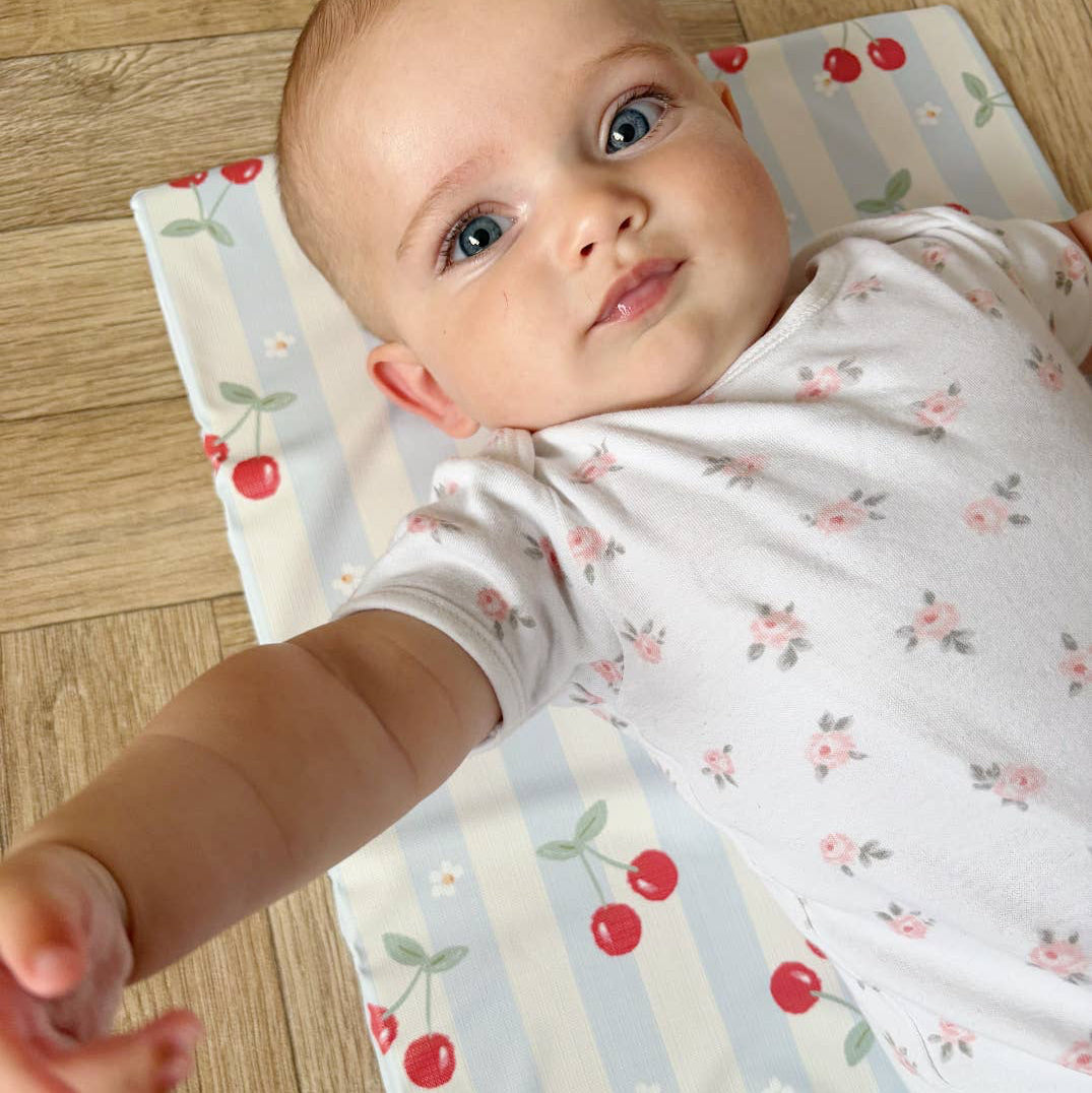 Travel Baby Changing Mat – Cherry Stripe