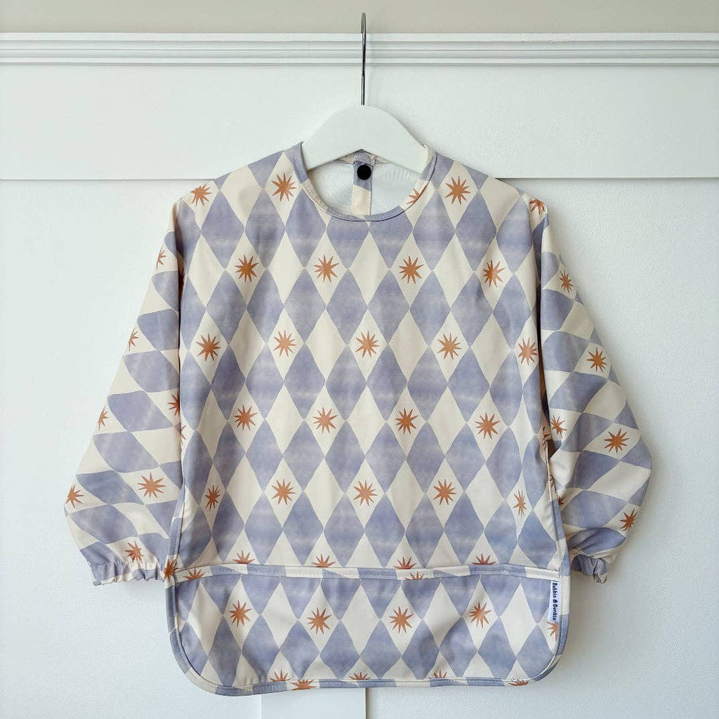 Long-Sleeved Waterproof Toddler Bib - Blue Harlequin