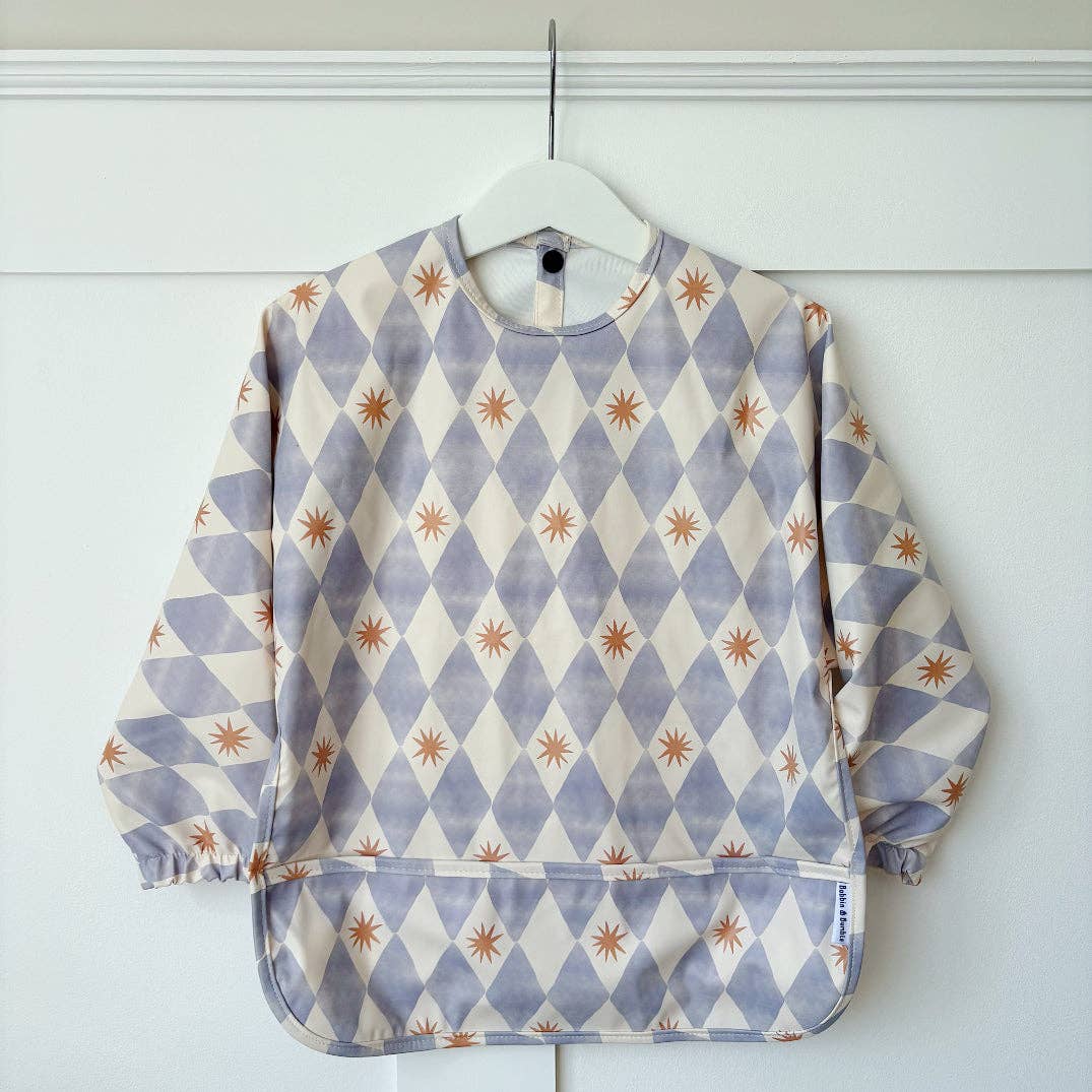 Long-Sleeved Waterproof Toddler Bib - Blue Harlequin