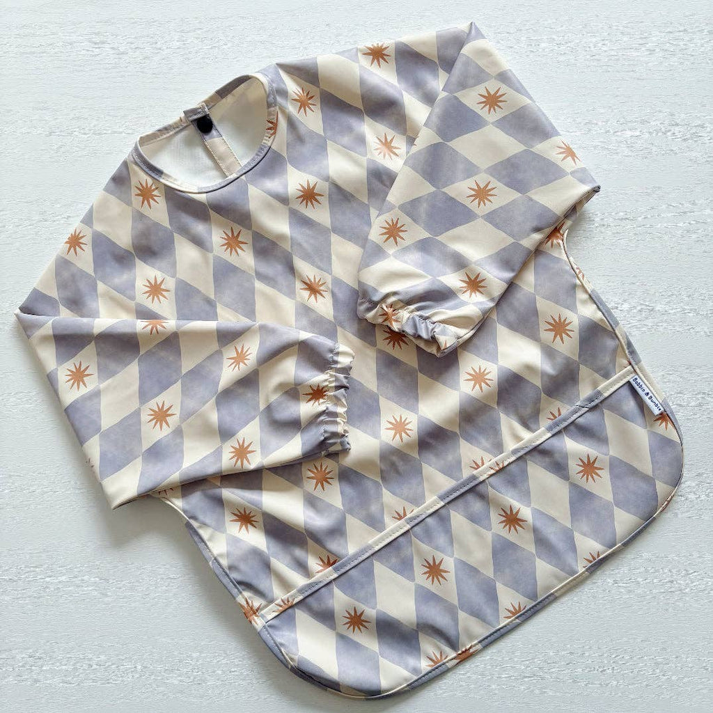 Long-Sleeved Waterproof Toddler Bib - Blue Harlequin