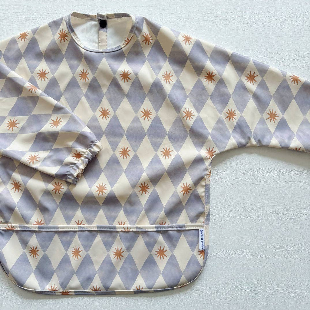 Long-Sleeved Waterproof Toddler Bib - Blue Harlequin