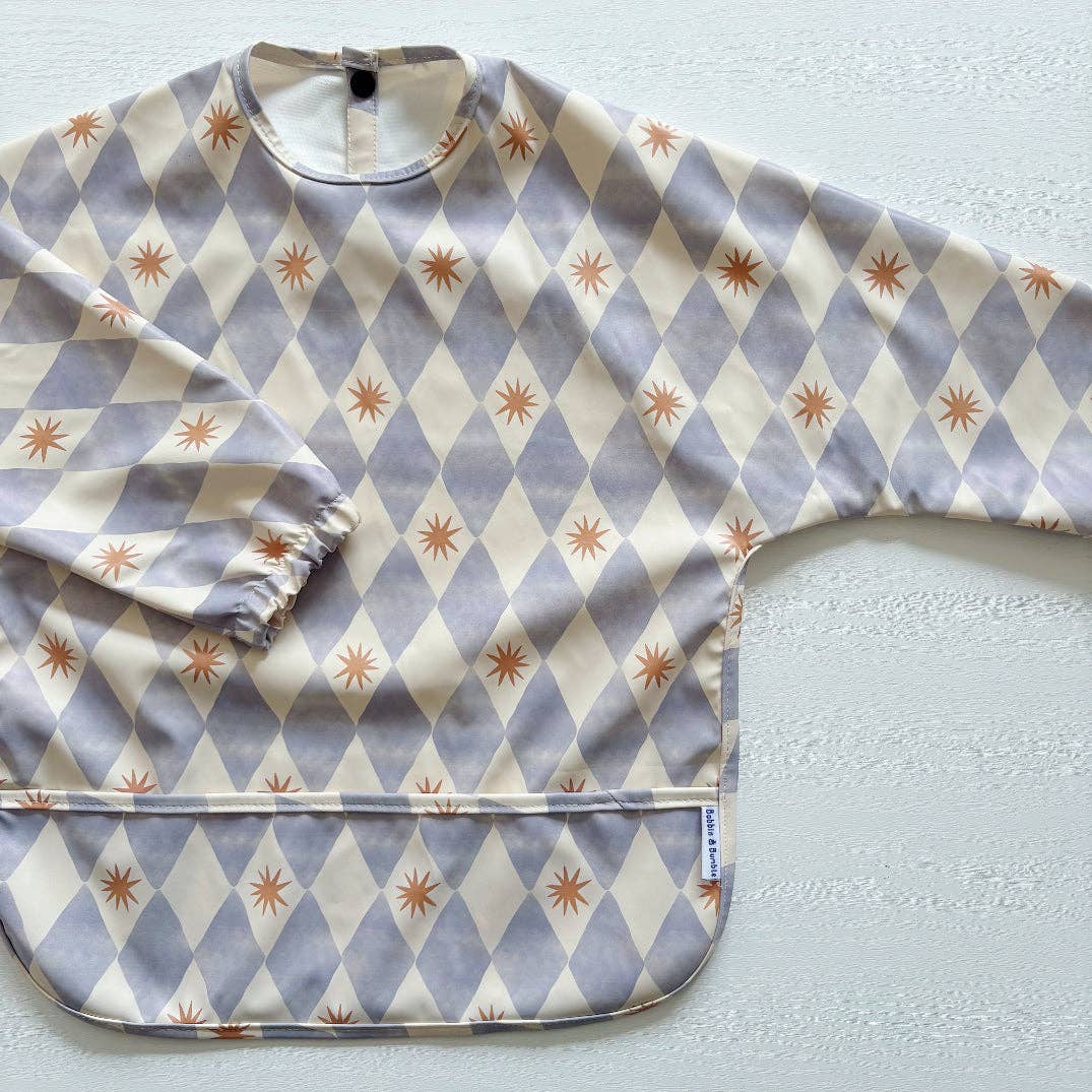 Long-Sleeved Waterproof Toddler Bib - Blue Harlequin