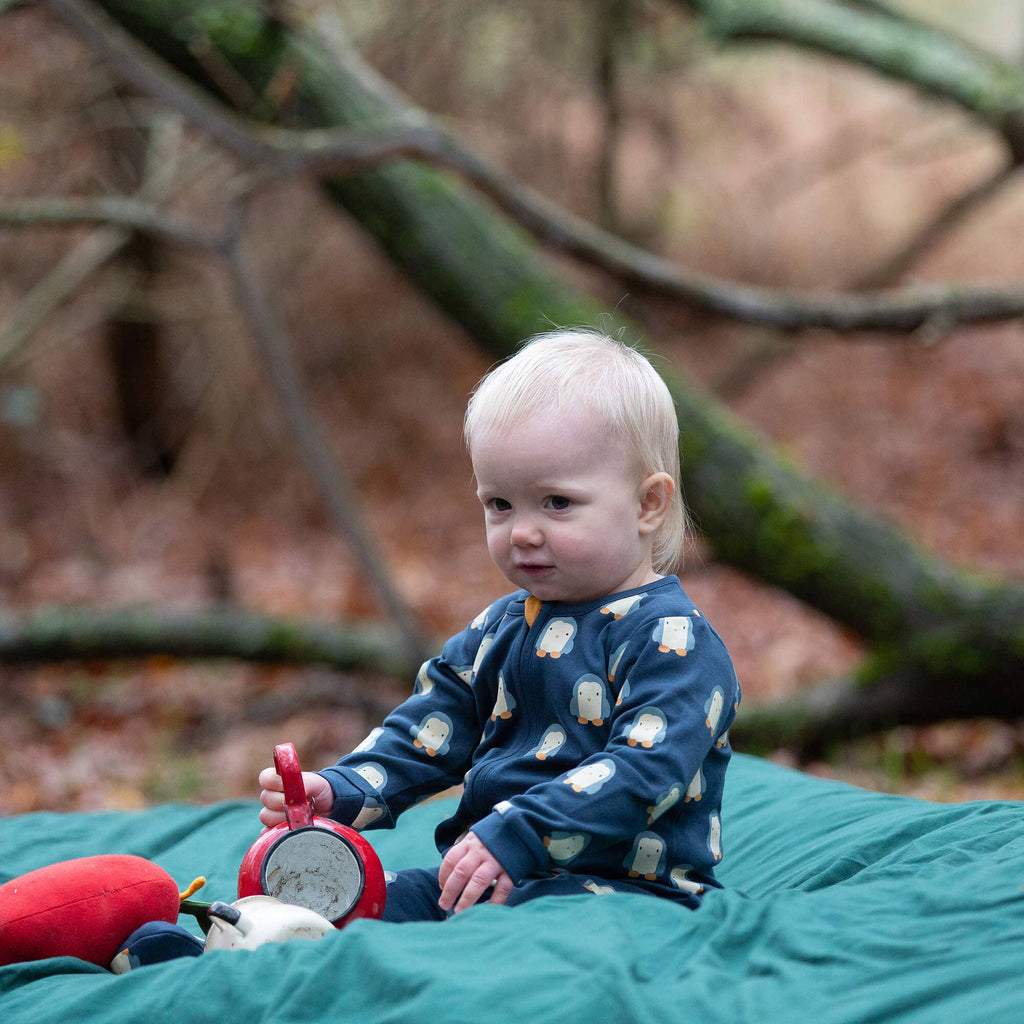 Little Green Radicals - Blue Penguins Zip Sleepsuit