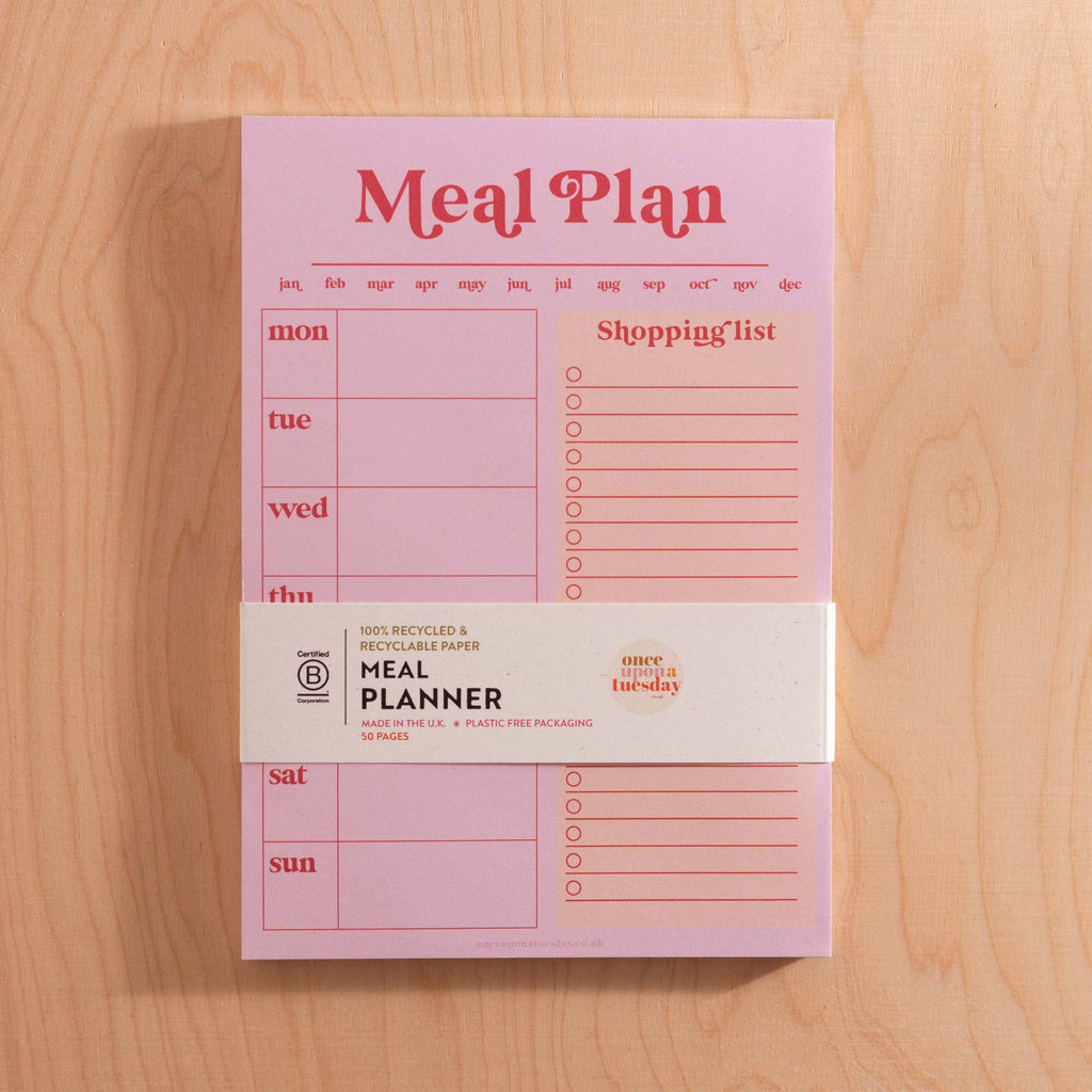 Weekly Meal Planner & Shopping List Pad A5 -  Pink & Red