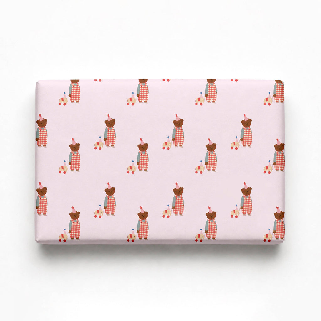 The Bear Days - Pink Gingham Birthday Wrapping Paper