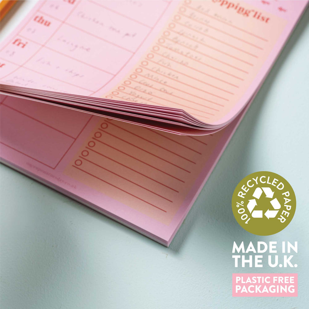 Weekly Meal Planner & Shopping List Pad A5 -  Pink & Red