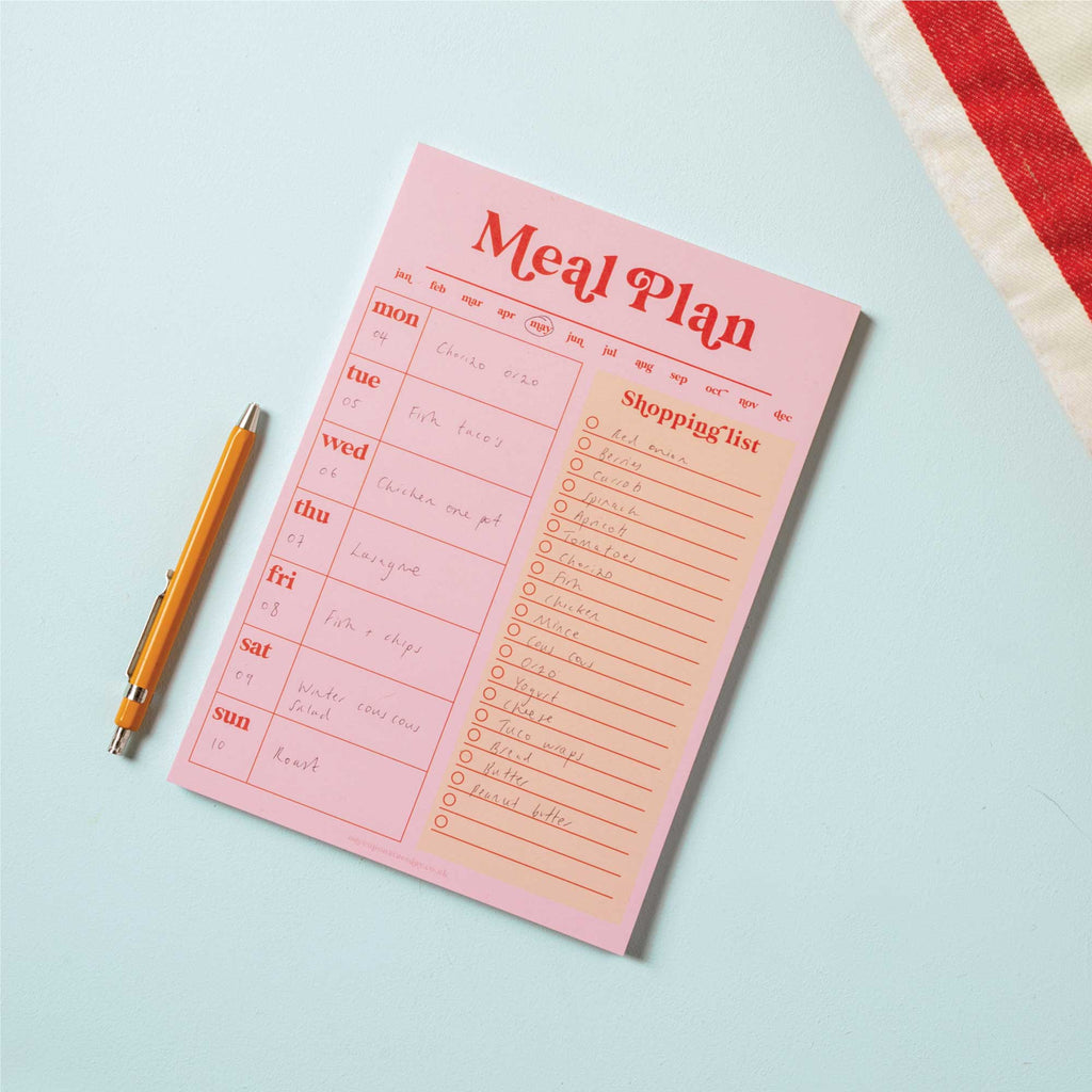 Weekly Meal Planner & Shopping List Pad A5 -  Pink & Red