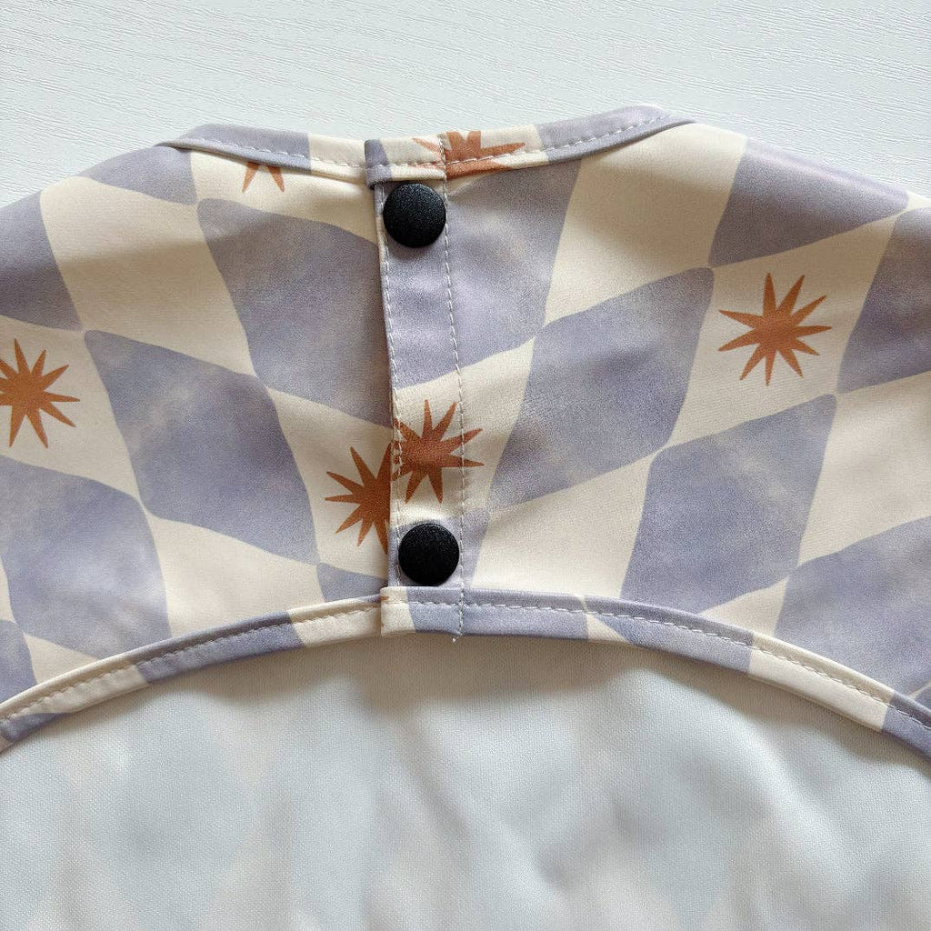 Long-Sleeved Waterproof Toddler Bib - Blue Harlequin