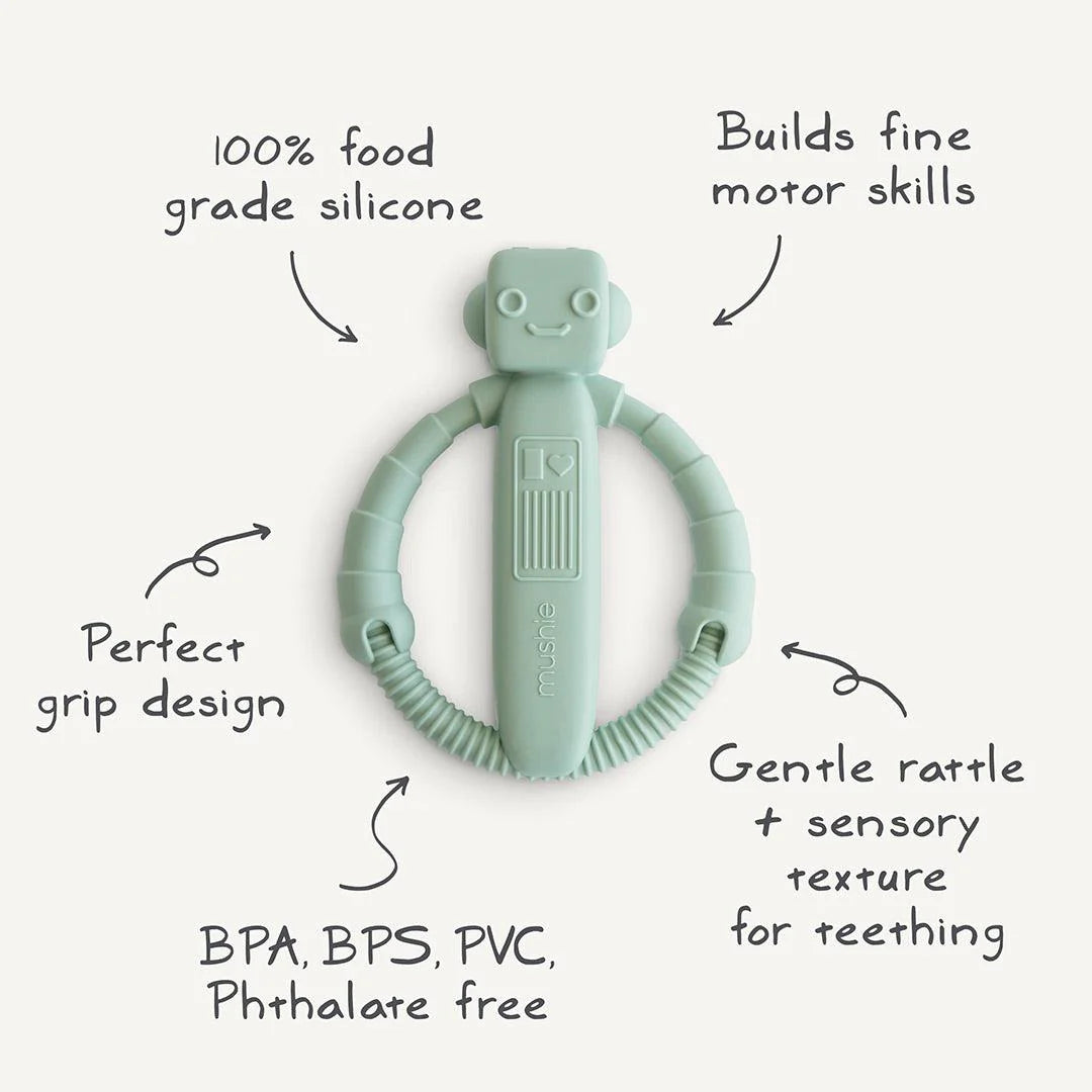 Mushie Robot Teether - Cambridge Blue
